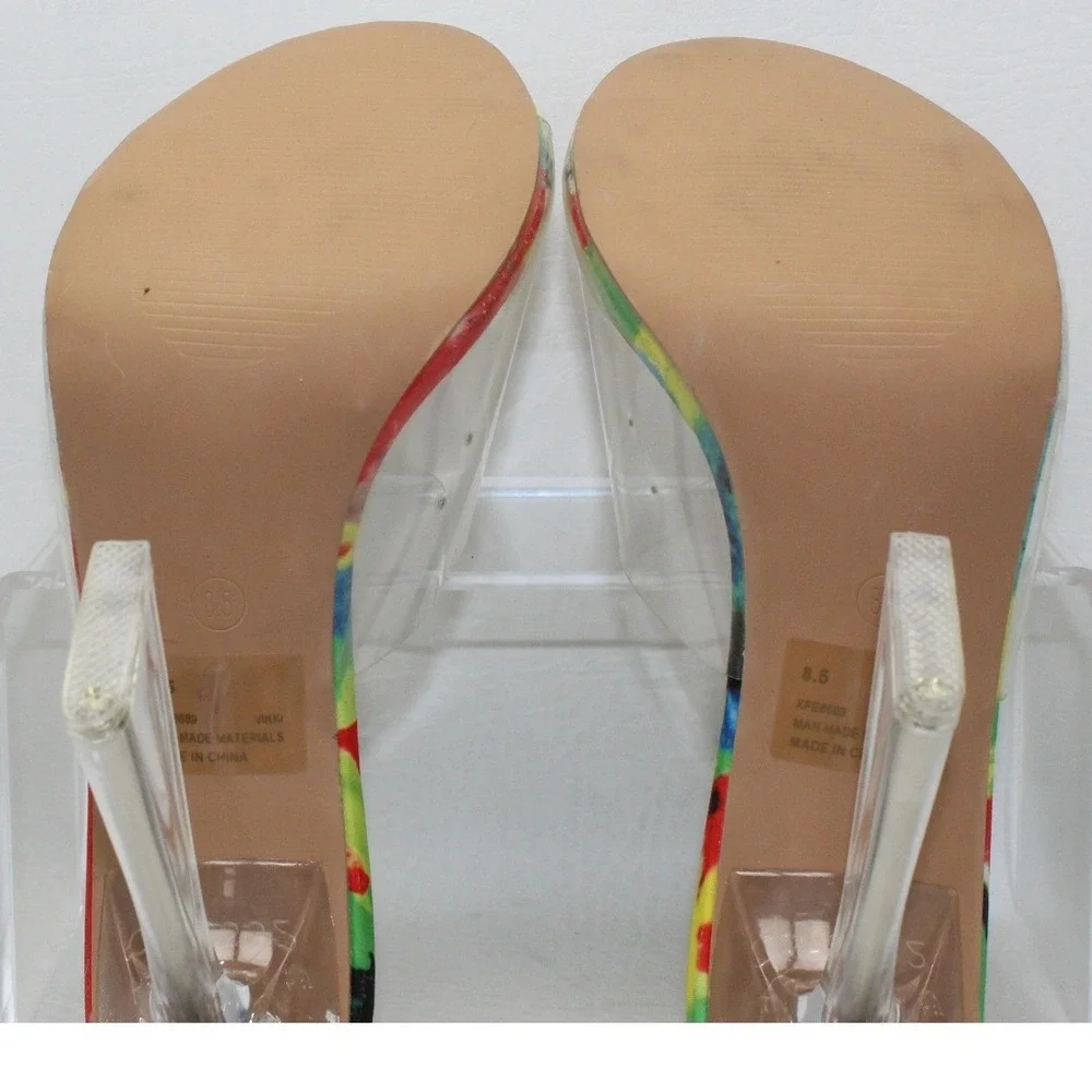 Cape Robbin Vikki Multi Color Abstract Print Clear Strap Heels Size‎ 8.5 XFE8689